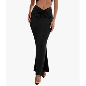 Women's Solid High Waist Lightweight Bodycon Pencil Stretch Maxi Skirt Ruched S